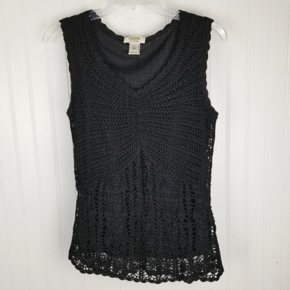Talbots Womens Top Hand Knit Crochet Lace Baby Doll Top Size Small Black Boho - Picture 8 of 8